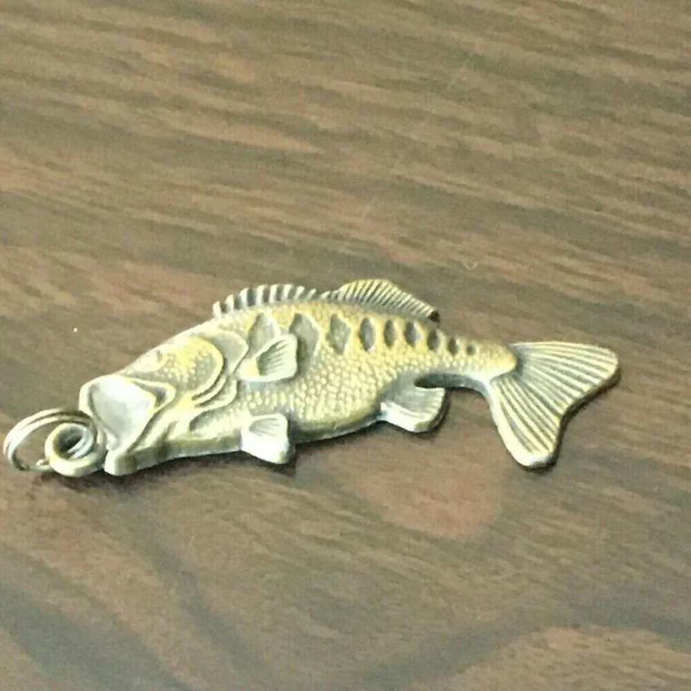 Vintage Brass North American Fishing Club Key Chain Bass Fish USA Charm Only